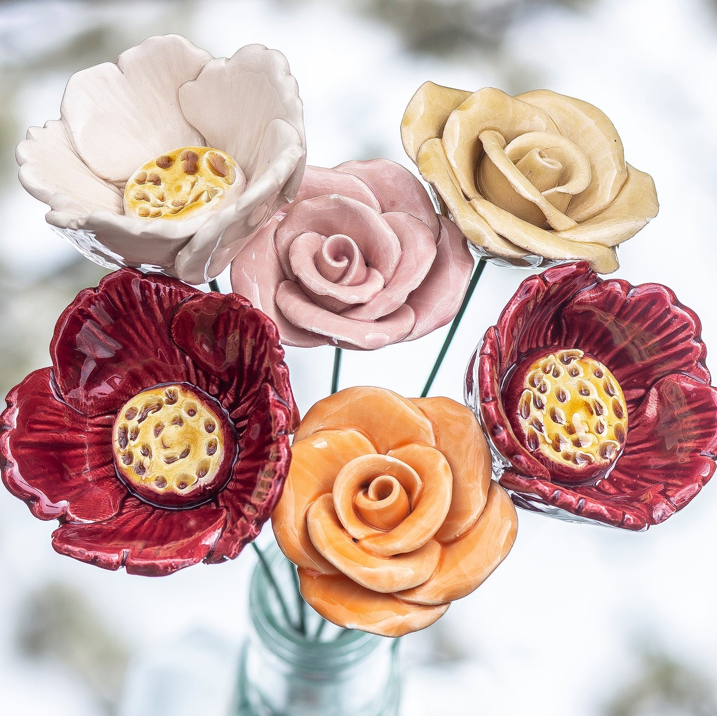 Rosen-Mohn-Strauß (6 Stück)